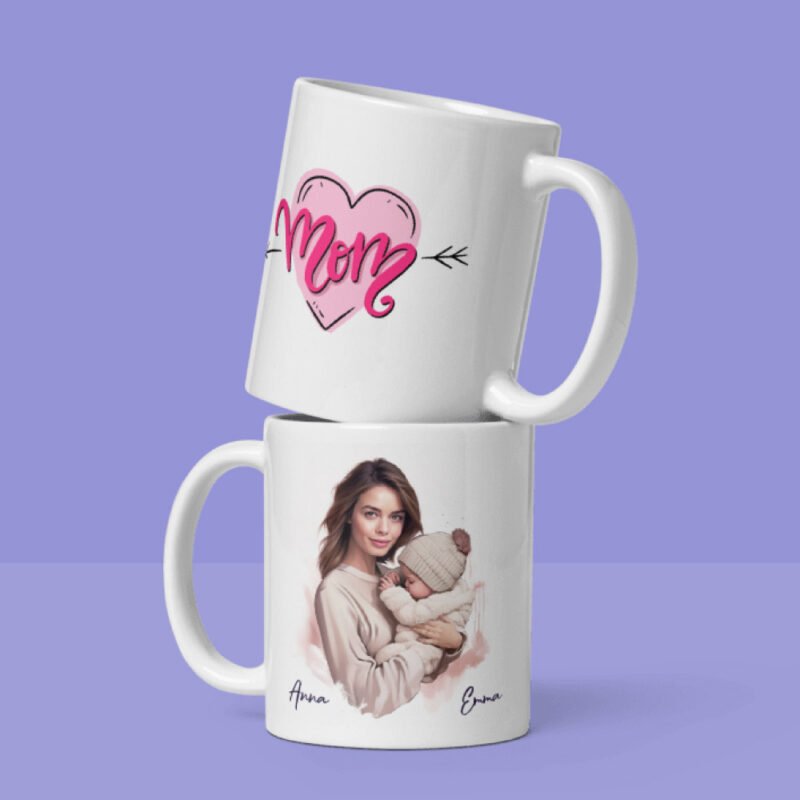 Mama Becher - Illustration von Mama mit Baby - personalisierte Tasse mit Namen