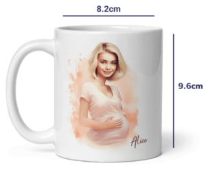 11oz personalisierte Tasse für schwangere Frau - illustriert und gedruckt auf weißer Tasse