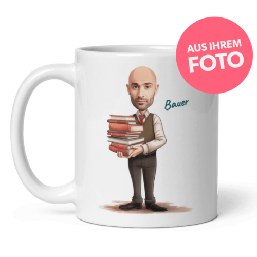 personalisierte Tasse für Lehrer – vom Foto – mit Büchern