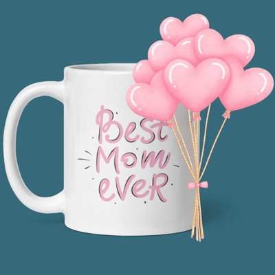 Tasse mit der besten Mutter aller Zeiten – mit rosa Luftballons