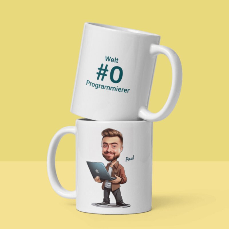 Personalisierte Tasse für Programmierer - Illustriert vom Foto - mit Zitat: Welt #0 Programmierer