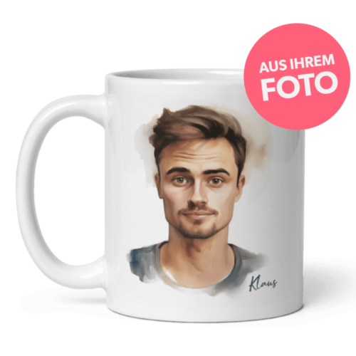 Personalisierte Tasse mit Aquarell-Papa-Porträt, personalisierter Illustrationsdruck