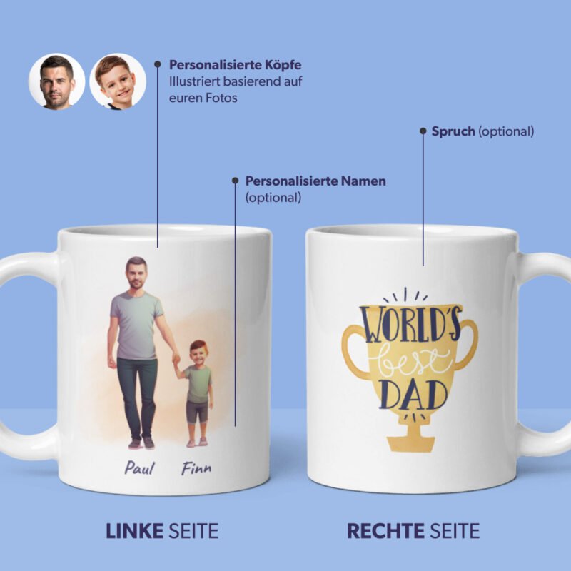 Personalisierte Tassen für Papa, mit ihren benutzerdefinierten Illustrationen von Fotos, mit Zitat für Papa