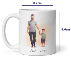 11oz personalisierte Kaffeetasse für Vater und Sohn, personalisierte Illustrationen von ihren Fotos und Namen