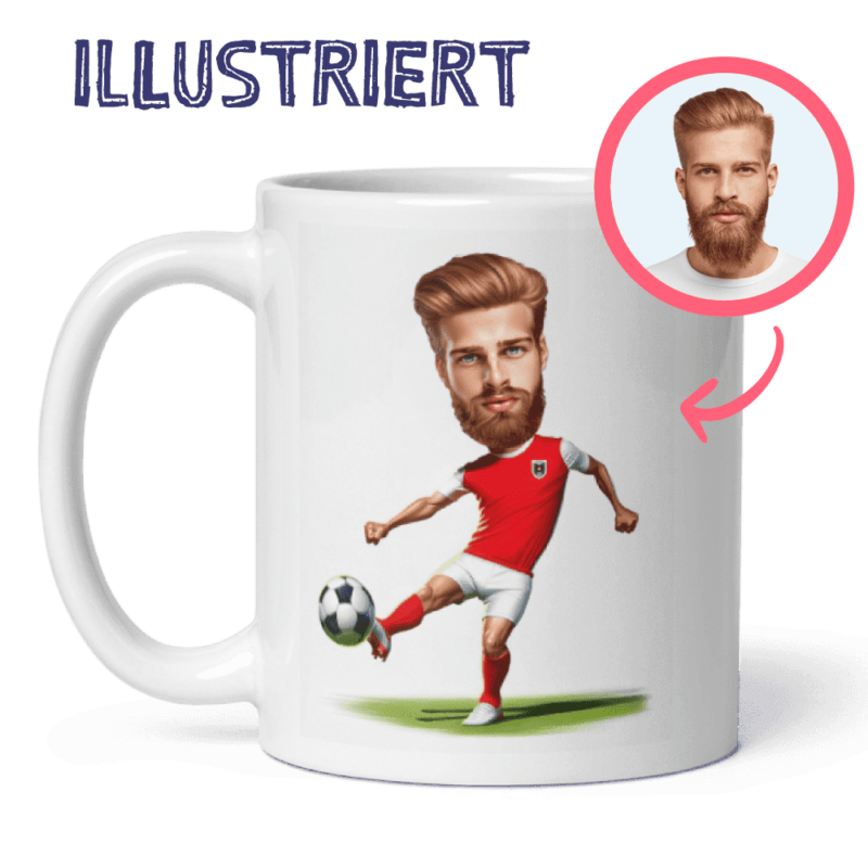 Fußballbecher - personalisierte Illustration aus Ihrem Foto und personalisiertem Trikot