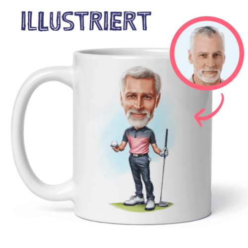 Personalisierte Golfertasse, illustriert nach Ihrem Foto