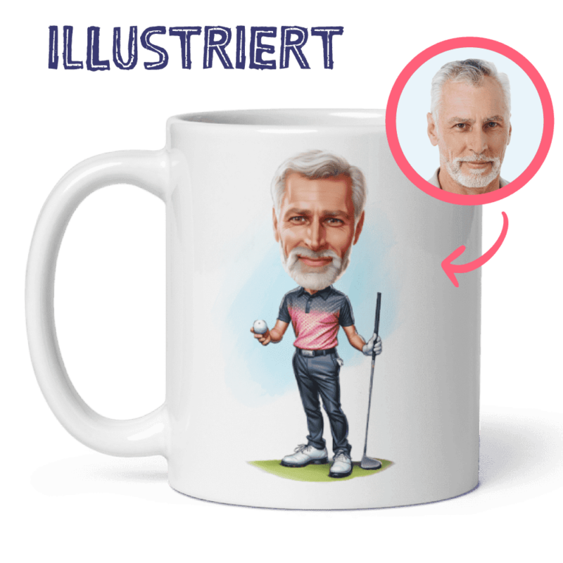 Personalisierte Golfertasse, illustriert nach Ihrem Foto