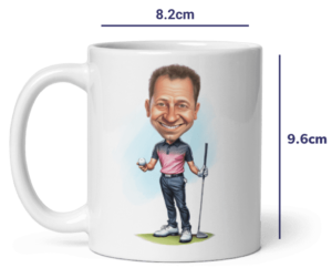 11oz weißer Becher, mit personalisierter Golfillustration vom Foto