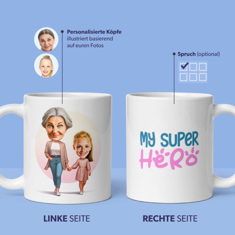 Oma Tasse - Personalisierte Illustration von Oma und Enkelin - Illustriert von Foto mit personalisierten Zitaten