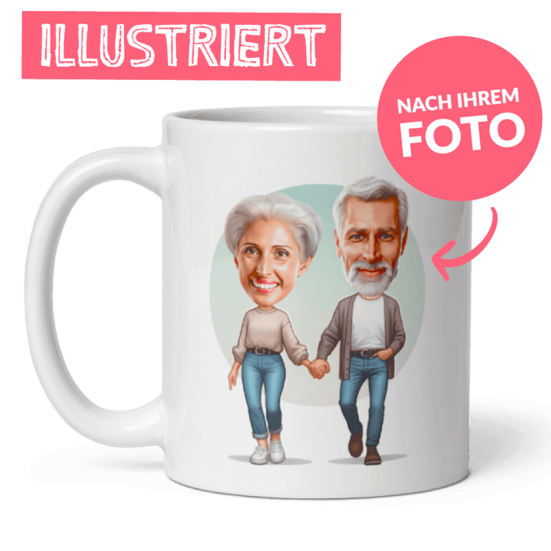 Oma und Opa personalisierte Tasse - illustriert von Ihrem Foto - mit Zitaten der Großeltern