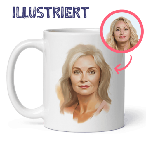 personalisierte Tasse für Oma - Aquarellillustration von Oma von Ihrem Foto, gedruckt auf einer Kaffeetasse