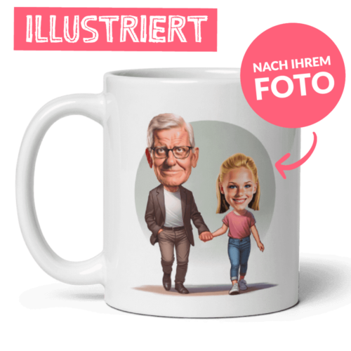 Opa und Enkelin personalisierte illustrierte Tasse von Ihren Fotos, benutzerdefinierte Familientasse