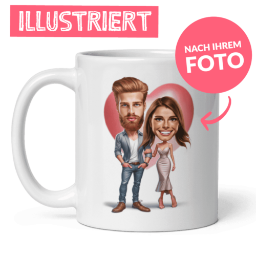 Personalisierte Tasse für Paar - Paar im Herzen Illustration von Ihren Fotos - ideales personalisiertes Geschenk für Paare