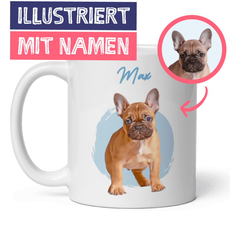 Illustration Ihres Hundes - gedruckt auf einer personalisierten Hundetasse mit Namen