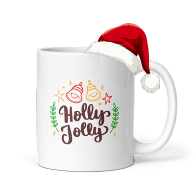 Illustration einer weihnachtlichen Kaffeetasse mit Weihnachtsmütze oben drauf