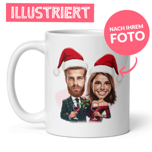 Personalisierte Tasse - mit benutzerdefinierter Illustration des Weihnachtspaares