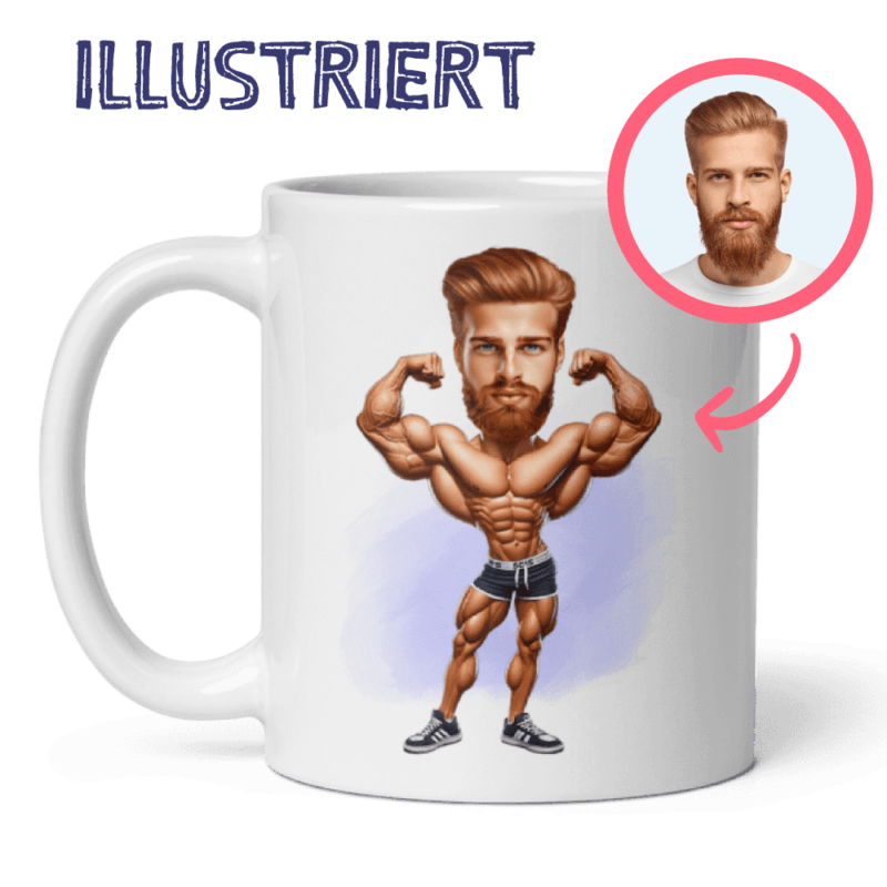 Bodybuilder-Tasse - personalisierte Illustration eines Mannes als Bodybuilder von Deinem Foto