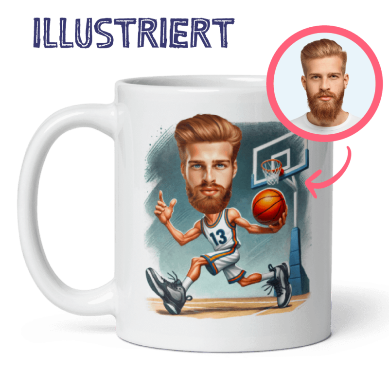 Personalisierte Basketballspieler-Tasse – individuelle Illustration vom Foto