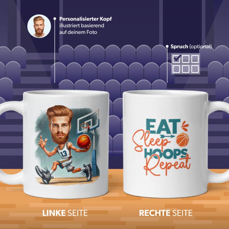 Personalisierte Basketball-Tasse – individuelle Illustration mit individuellem Basketball-Zitat