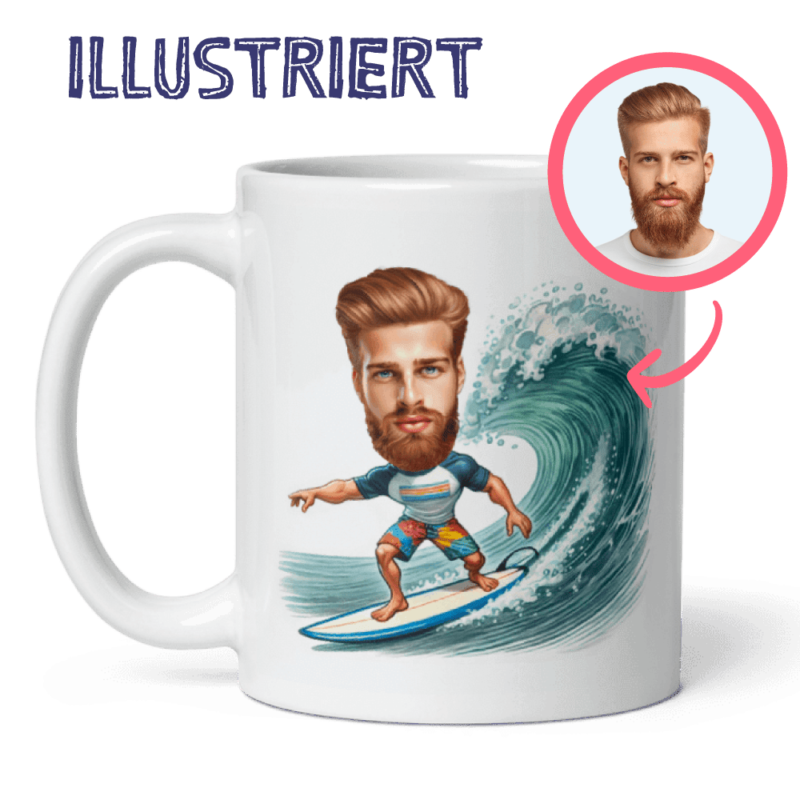 Surfer-Tasse – personalisiert und illustriert von Ihrem Foto