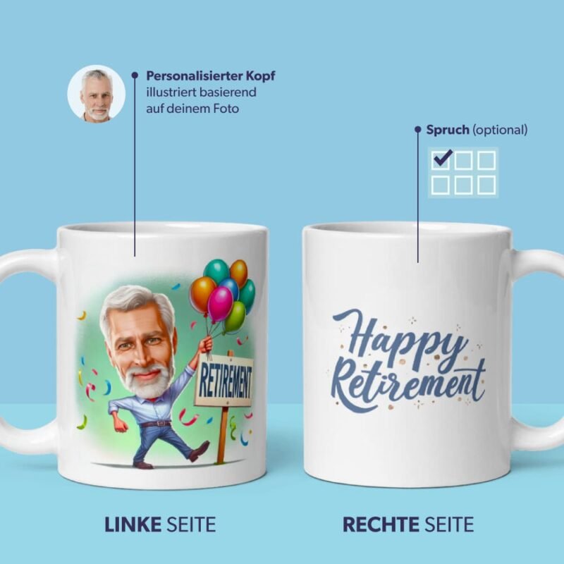 Ruhestands-Tasse personalisiert nach Ihrem Foto mit individuellen Ruhestands-Zitaten