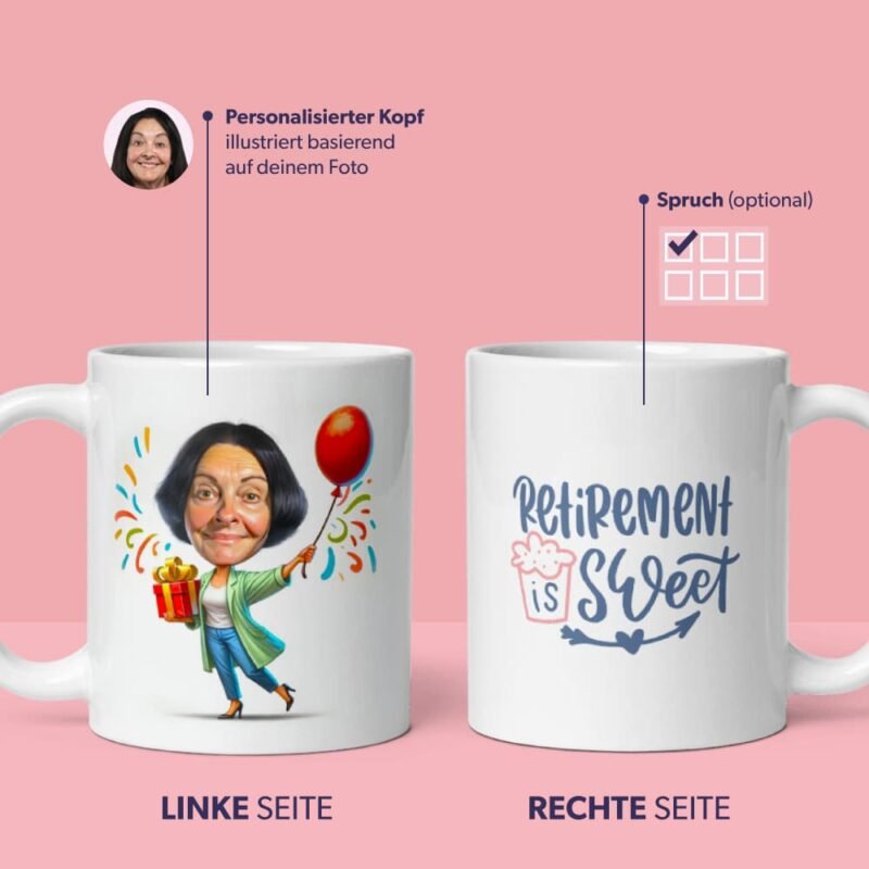 Ruhestands-Tasse, gestaltet nach Ihrem Foto – ideales Geschenk für eine Frau zum Ruhestand