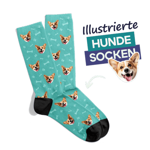 Illustrierte Hundesocken mit individueller Hundeillustration aus Foto